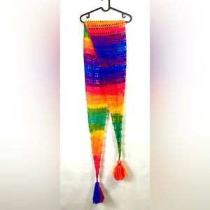 Large vibrant rainbow crocheted scarf